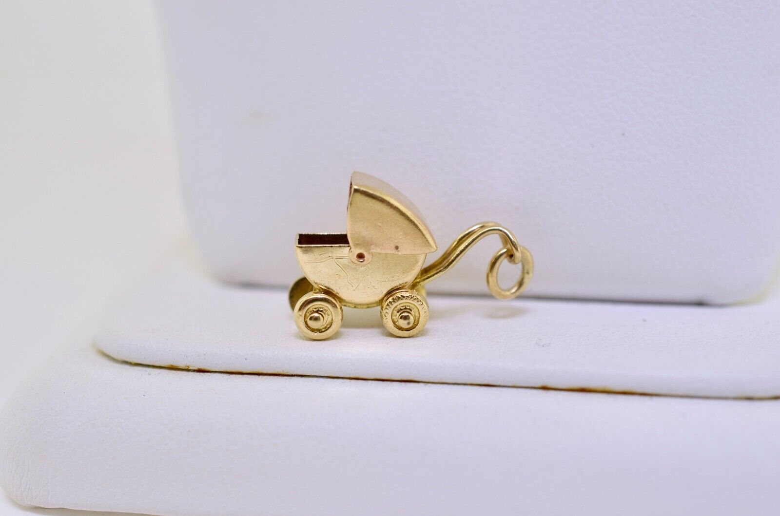 14k Yellow Gold Vintage Baby Carriage Charm - image 1