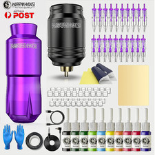 Wormhole Tattoo Machine Kit Wireless Motor Pen Gun Color Ink Power Supply Needle