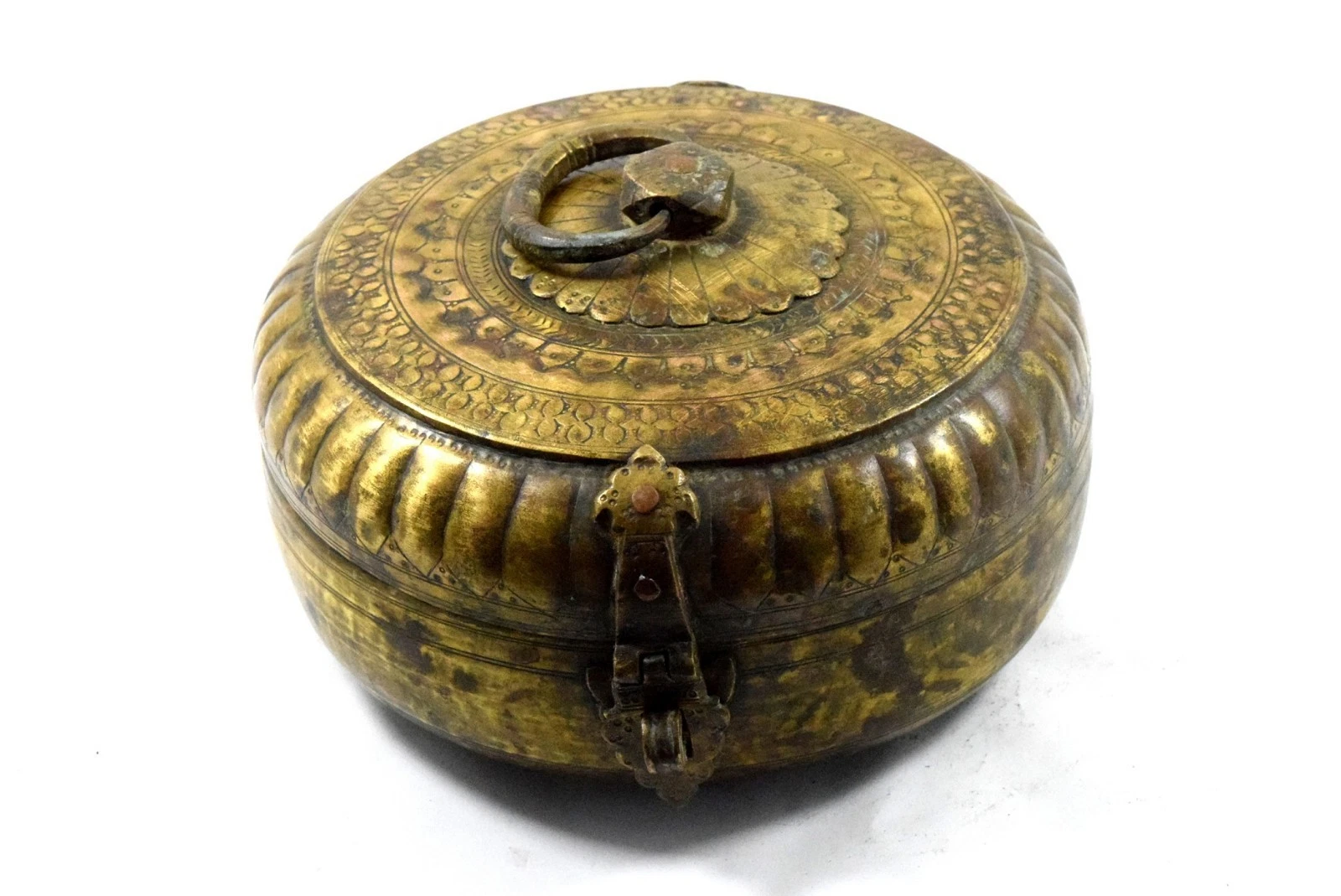 1850s Indian Antique hand crafted flower design Chapatti Bread Box. G66-104