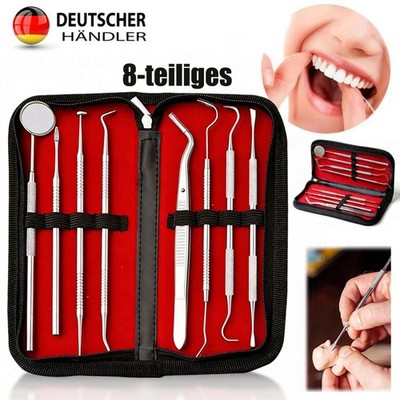 8er Dental Set Zahnsteinentferner Zahnsonde Zahnreinigung Mundspiegel Zahnpflege
