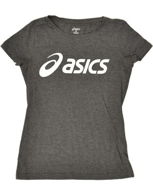 Asics Damen Grafik T-Shirt Oberteil UK 10 Small Grau Baumwolle AU30