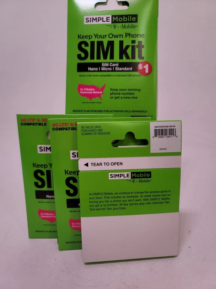 SIMPLE Mobile SMATKTMT5NA-TRI1 Keep Your Own Phone Prepaid SIM Kit (Box of 4) - Image 2 of 3