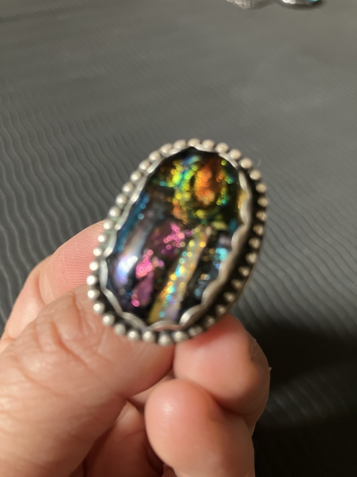Sterling Silver Statement Ring Rainbow Fire Dichr… - image 14