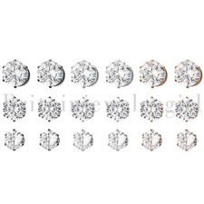 Men Women Stainless Steel Round CZ Magnetic Stud Earrings Non-Piercing Clip On