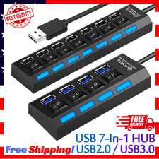 7 Port USB 2.0 Hub Splitter Adapter High Speed For PC Laptop Mac Desktop