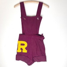 Vintage 60s Cheerleader Overalls Corduroy Shorts Letterman Shattered Torn