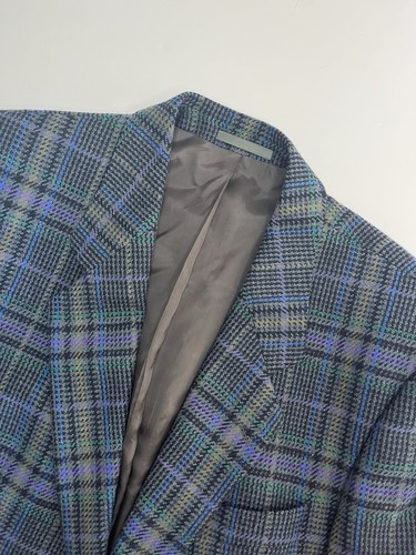 Vintage Hugo Boss Black Blue Plaid Tweed Jacket Blazer Sport Coat 40S Lambswool