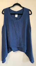 Match Point 100% Linen Tank Women L Navy Blue  Lagenlook Artsy Boho Minimalist