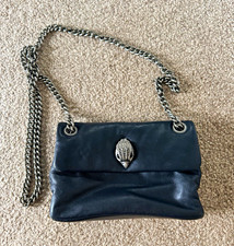 Kurt Geiger London Kew Bag Black Leather Silver Eagle Chain Shoulder Bag