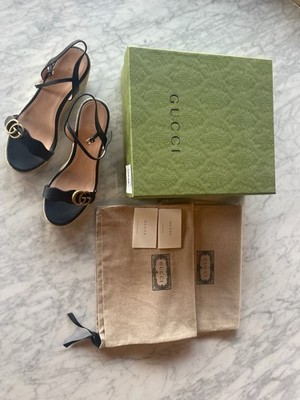 Gucci Aitana Espadrille Wedge Sandals in Black, Women's Size 41.5, 646311A3N00