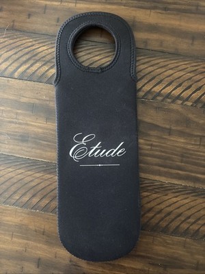 Neoprene Single Wine Bottle Tote Bag Black With White Lettering Wine Carrier