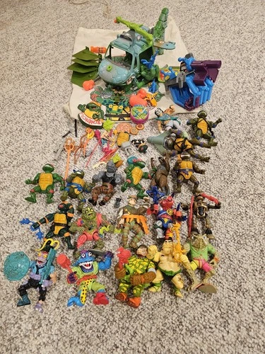 Huge Lot Teenage Mutant Ninja Turtles 19 Vintage Figures  TMNT 80s Helicopter
