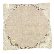  5704 Vintage Off White Lace and Linnen Wedding Bride Handkerchief 11.5 x 11.5