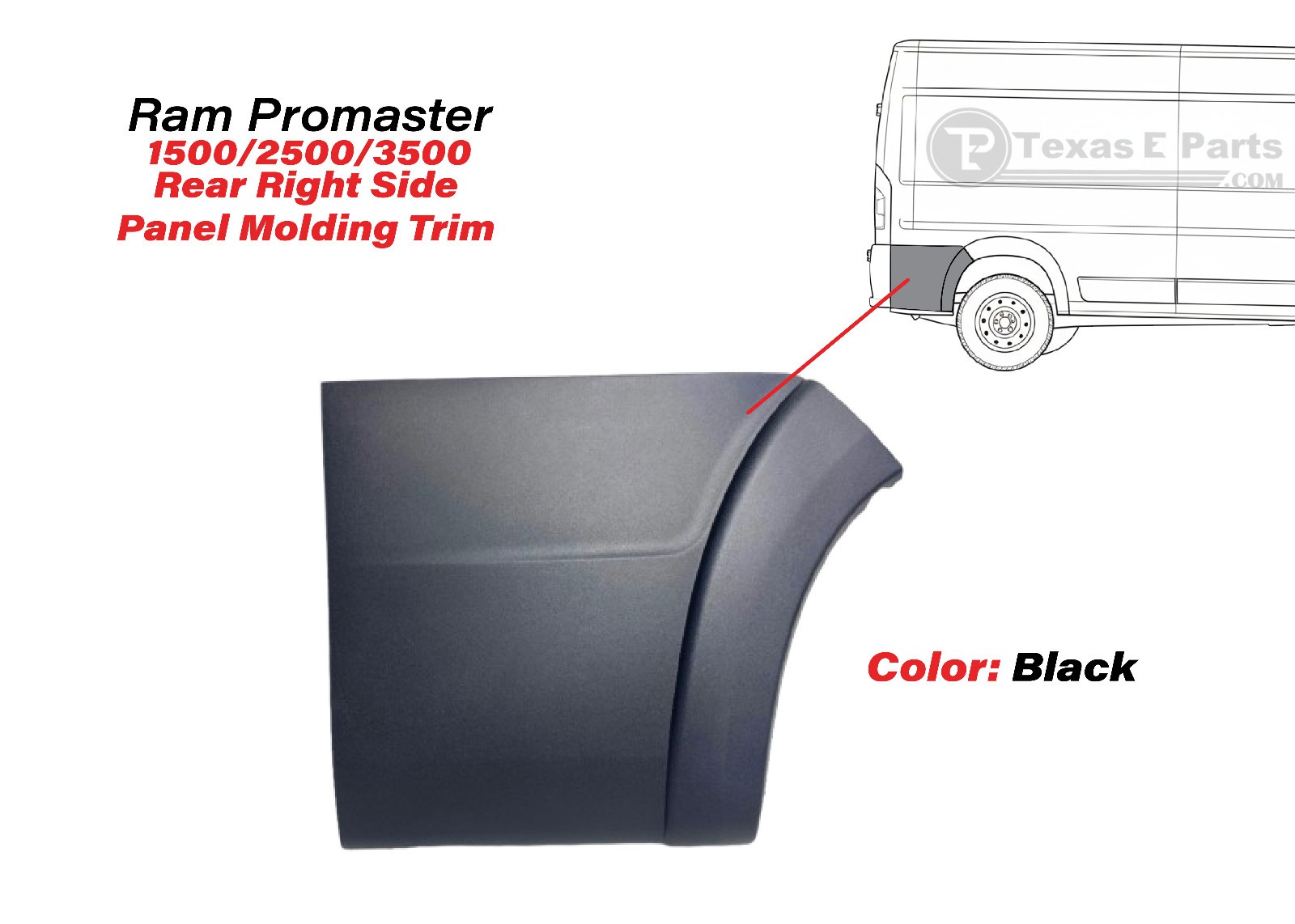 New Fits 2019-2025 Ram Promaster Right Rear Side Panel Trim Molding Local Pickup