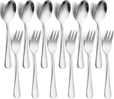 12 PCS Spoon and Forks Silverware Set, Stainless Steel Flatware silver 