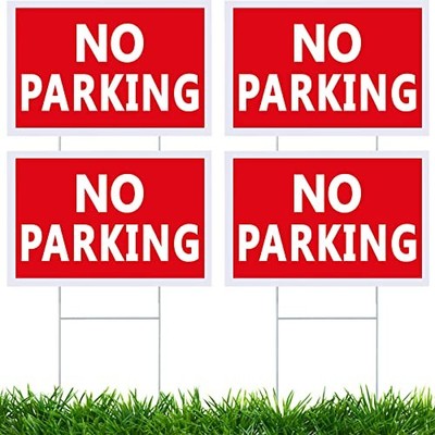  4 Pcs No Parking Signs with Stand Double Side No 8 x 12 Inches Red Print White