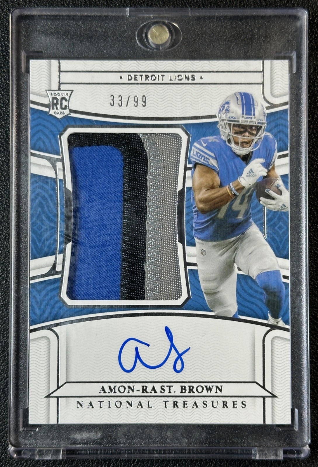 AMON-RA ST. BROWN 2021 PANINI NATIONAL TREASURES #183 ROOKIE PATCH AUTO 33/99 RC