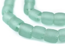 Green Aqua Cylindrical Java Recycled Glass Beads 12mm Indonesia Sea Glass
