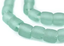 Green Aqua Cylindrical Java Recycled Glass Beads 12mm Indonesia Sea Glass