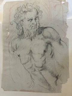 17th C. Italian old master Chalk on (watermark?) laid paper study of man