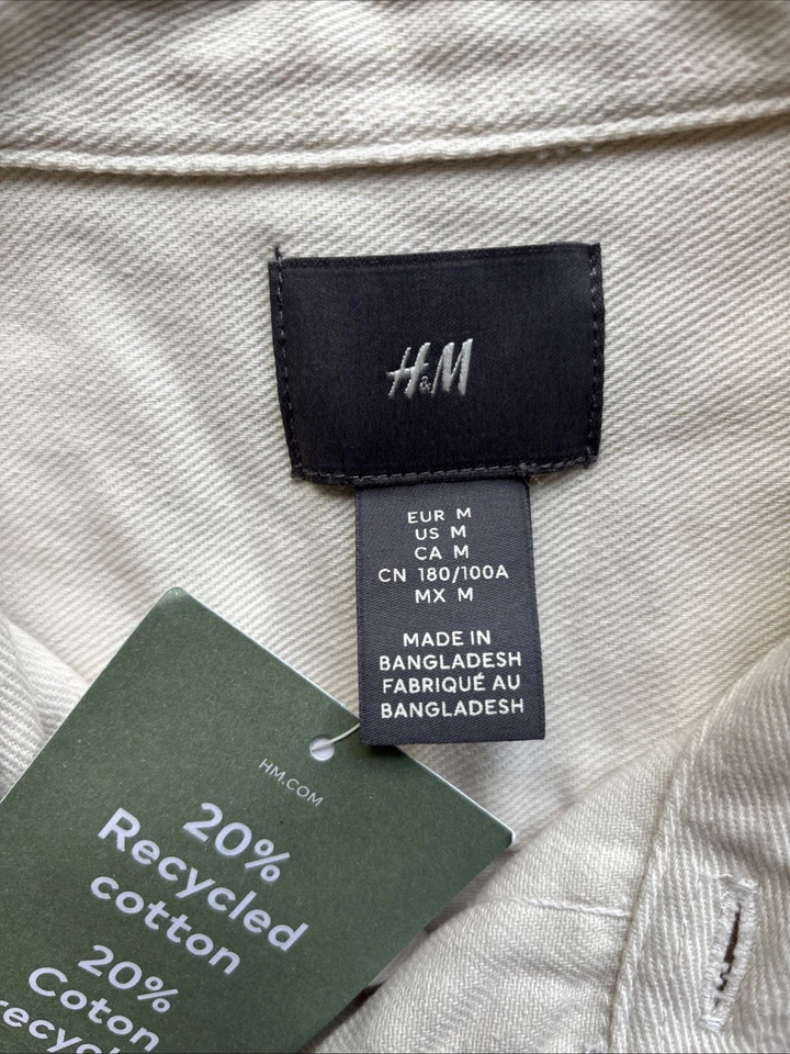 Chaqueta Camisa H&M Para Hombre Crema Abotonada Ajuste Regular, Talla US M NUEVA CON ETIQUETAS Foto 2 de 4