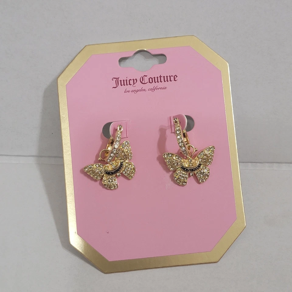 NOVO! Brincos cravejados de strass borboleta tom dourado Juicy Couture - Imagem 3 de 3