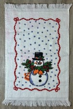 Vintage Cannon Christmas Towel Snowman Holly Red Border Made in USA