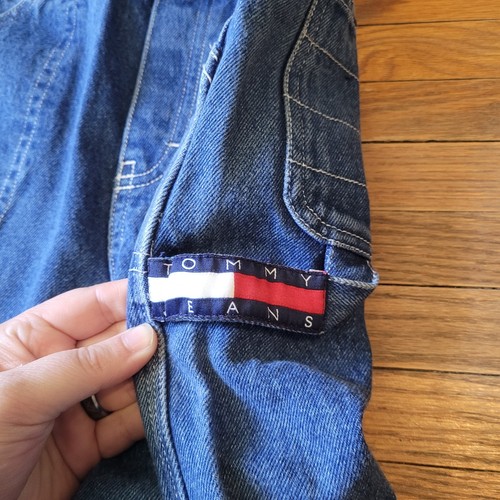 Vtg Y2K 90s Tommy Hilfiger Overalls Kids M 25” Inseam Carpenter Denim Bibs Jeans - Picture 6 of 9