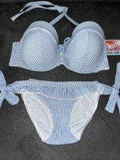 Ladies Blue  White Stripe Floozie Frost French Bikini Size 16 Bottoms 36F Top