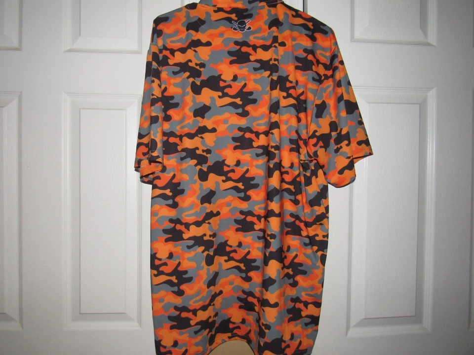 NWOT TATTOO GOLF Polo Golf Shirt Men's Large Orange Black Gray Camo Collection - Image 4 of 4