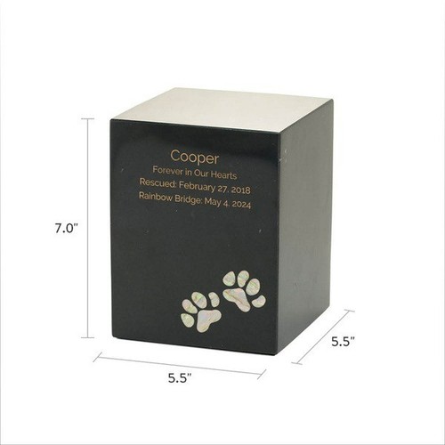 Monumental Memorials Pet Paws Pearl Inlay Black, Extra Small Urn - Picture 2 of 4
