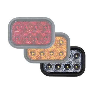 Tecniq OEM Rectangular 8 LED Reverse White Grommet Mount Clear Lens 3 Pole,