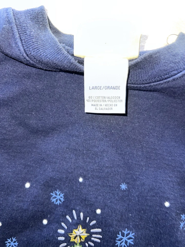 复古海军蓝圣诞毛衣,尺寸 L。 人物圣诞树雪 — 第 4/4 张图片