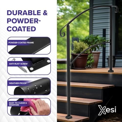  4-5 Step Handrails for Outdoor Steps with 4-5 steps (4.5 ft) Curved Black - Picture 4 of 6