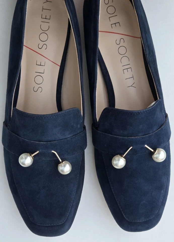 Sole Society Caspar Navy Suede Loafers with Pearl Detail – Women's Size 9 Shoes - Image 2 of 4