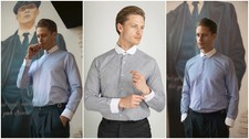 NWT Jack Martin London- Mens Striped Club Collar Long Sleeve Dress Shirts M