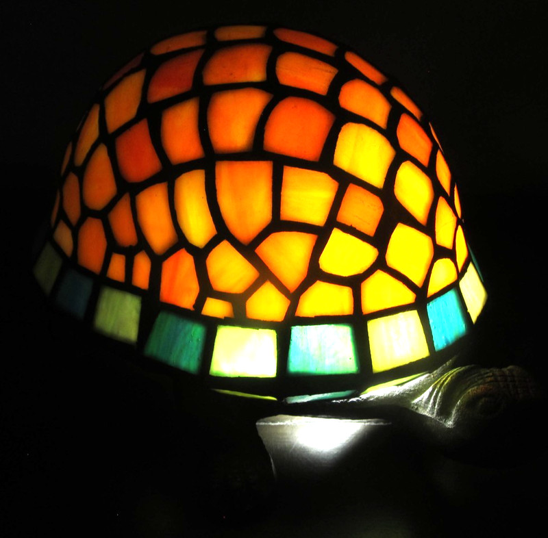 Turtle Lamp with Amber Color Shell Metal Base Tortoise Night Light Colorful