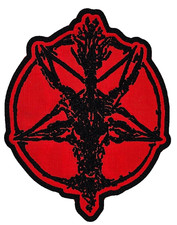 SATANIC GOAT RED BACKING shaped border EMBROIDERED PATCH