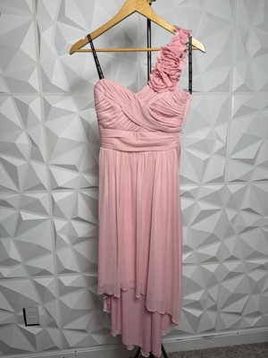 DB Studio Pink One-Shoulder Chiffon Dress Size 4/6 Rosette Beaded Detail