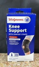 Knee Support w Comfort Straps One Sz Left or Right Gel Pad Patella Support Black