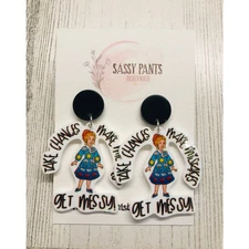 Miss Frizzle Magic School Bus Take Cnaces Earrings NEW 
