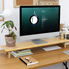 Bamboo Dual Monitor Stand Riser, Natural Desk Shelf with Storage  39.37-Inch Wi