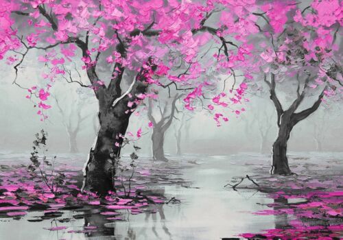Pink Leaves Forest Nature Painting Large Wall Art Framed Canvas Picture 20x30" - Picture 1 of 1