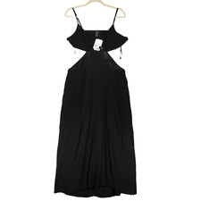 New Forever 21 Black Dress Women Size L Cut Outs Smocked Semi Sheer Adjust Strap