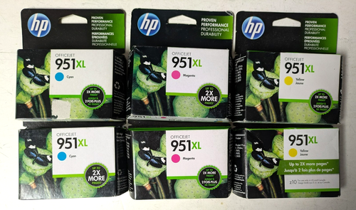 Lot 6 - HP 951XL Ink - Cyan, Magenta, Yellow - New/Sealed - Exp 2016 - 2020