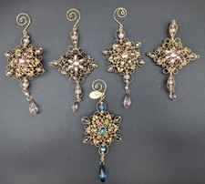  5 KATHERINE'S COLLECTION ORNATE BEAD 6" DANGLE ORNAMENTS, PINKS  BLUES