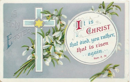 Postal Santa Pascua Es Cristo que murió Cruz Flores Impresión en relieve Alemania - Imagen 1 de 2