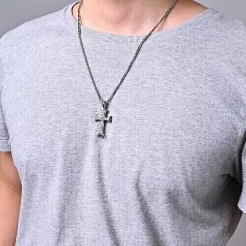 Colgante Cruz Diamante Creado en Laboratorio 1.50Ct Hombre Religioso Chapado en Oro Blanco 14K - Imagen 4 de 4