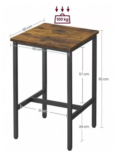 Industrial Bar Table Breakfast Kitchen Dining Room Furniture Vintage Tall Square - Picture 6 of 6