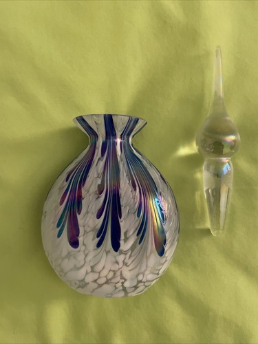 Silvestri schillernde gezogene Feder Glas Parfüm Flasche, blau & weiß, 5 3/4" - Bild 3 von 5